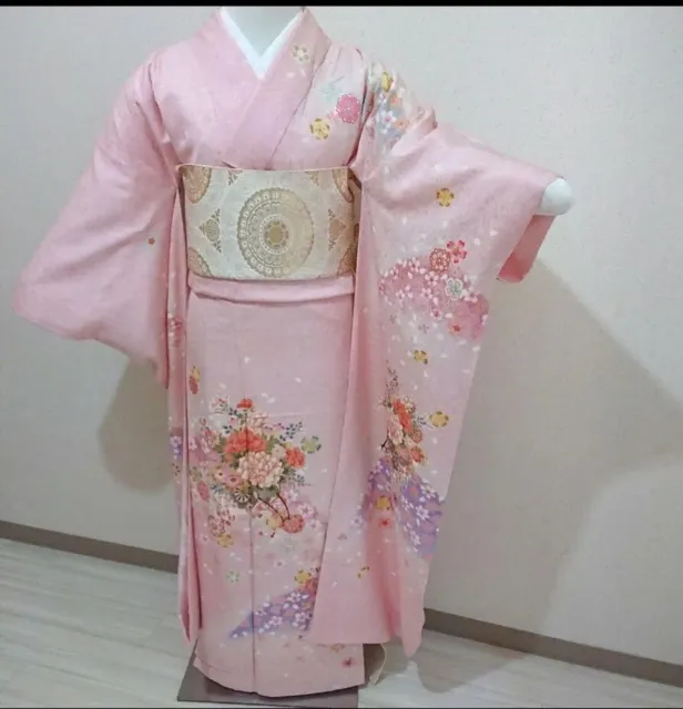 Vintage Japanese Wedding Kimono Silk Sakura CherryBlossom Pink Furisode  Dress