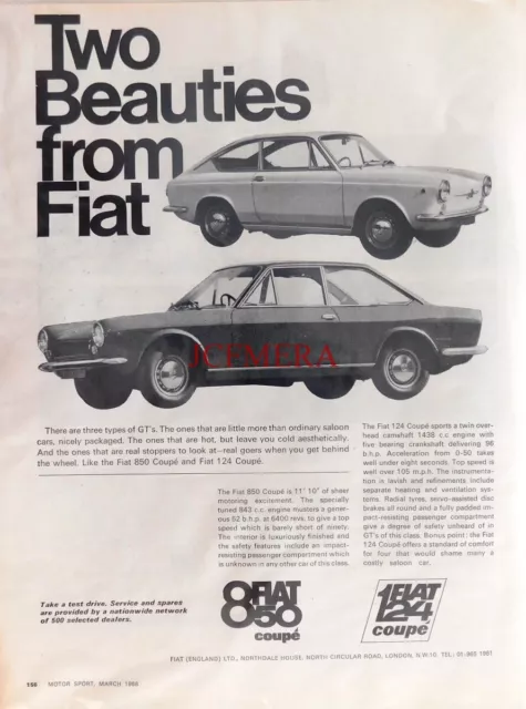 FIAT 850 Coupe & 124 Coupe Twin-Cam, Original 1968 Motor Car Advert : 660-115