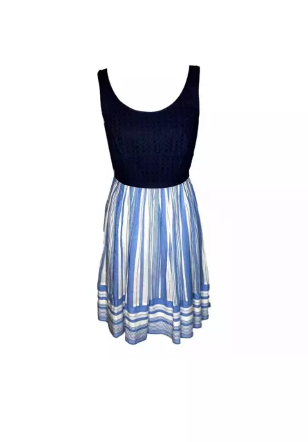 Ann Taylor Loft Blue Eyelet Lace Striped Sleeveless Dress Size 6