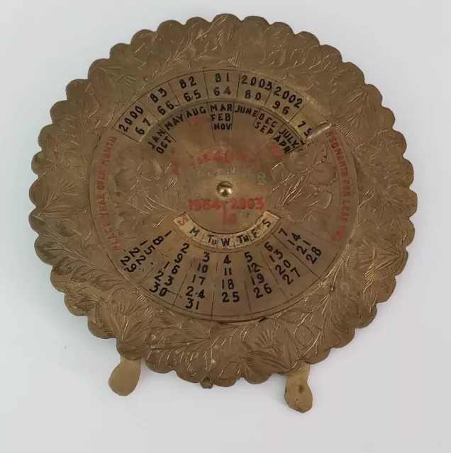 Brass 40 Year Calendar With Attached Stand 1964 To 2003 India