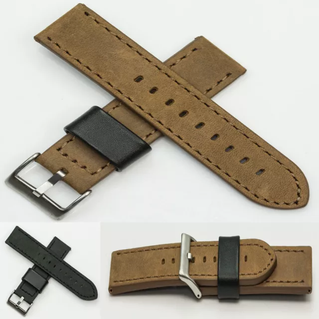 Genuine Suede Leather Watch Strap Band Steel Buckle Tan Black 20mm 22mm mens new