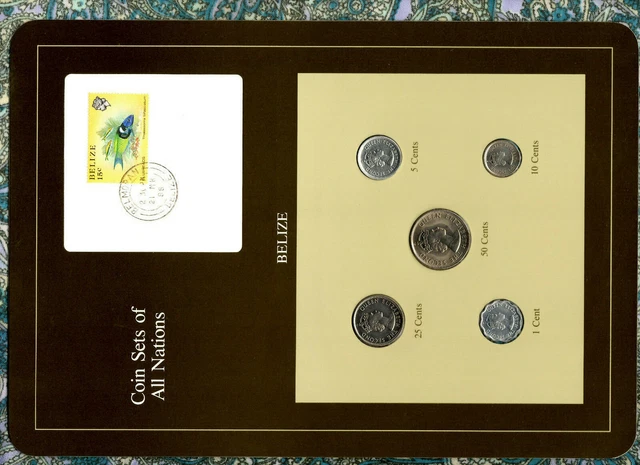 Coin Sets of All Nations Belize w/card 1980-1987 UNC 50 cent 1980 25 cents 1987