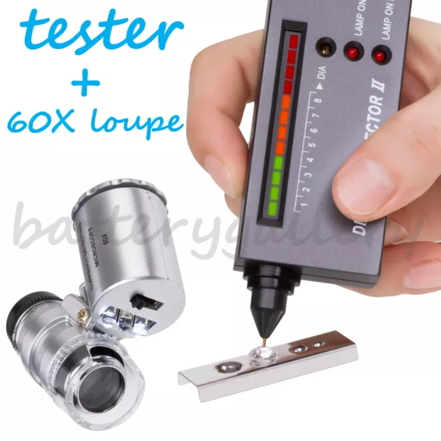 Jeweler diamond tool kit : Portable Diamond Tester - 60X Illuminated Loupe