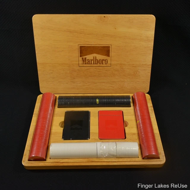 Marlboro Poker Chip Playing Card Set in Wooden Case Vintage