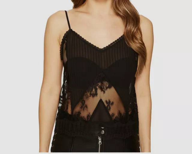 $325 McQ Alexander McQueen Women's Black Lace Pleated Camisole Top Size 40/US4