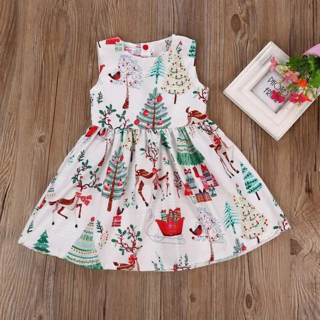 Toddler Baby Girls Christmas Outfits Kids Sleeveless Romper Dress Xmas Clothes