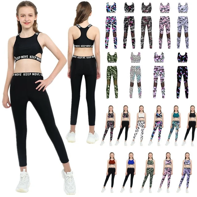 Kids Girls Athletic Tracksuit Crop Tops Leggings Set Jazz Jogger Suits Dancewear