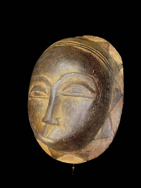 Antica maschera africana tribale intagliata a mano da collezione guru art...