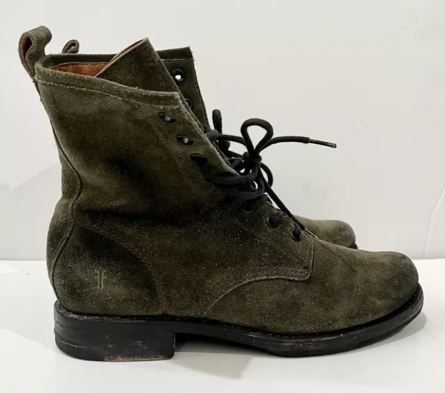 Frye Veronica Combat Boots Forest Leather Size 7.5 Womens Suede Green