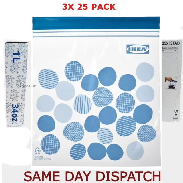 IKEA ISTAD 3X25 sacchetti di plastica richiudibili con cerniera congelatore  sandwich per alimenti riutilizzabili EUR 9,74 - PicClick IT
