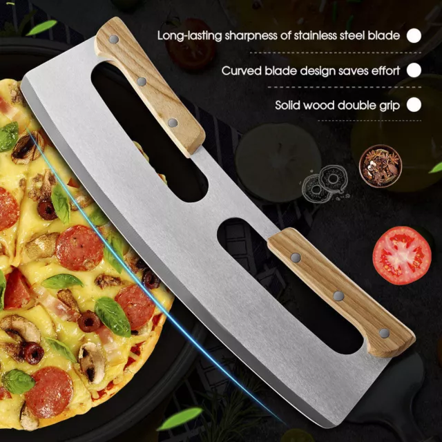 Kitchen Stainless Steel Pizza Cutter Rocker Blade Slicer 35CM +Protective Cover 2