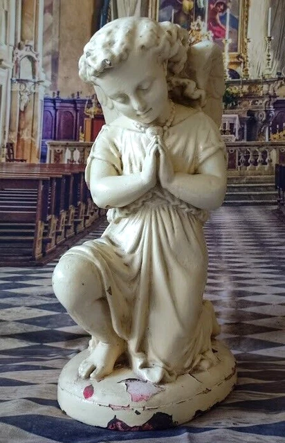 Statuette Ange Assis Angelot – Déco Vintage – Pour Crèche De Noël