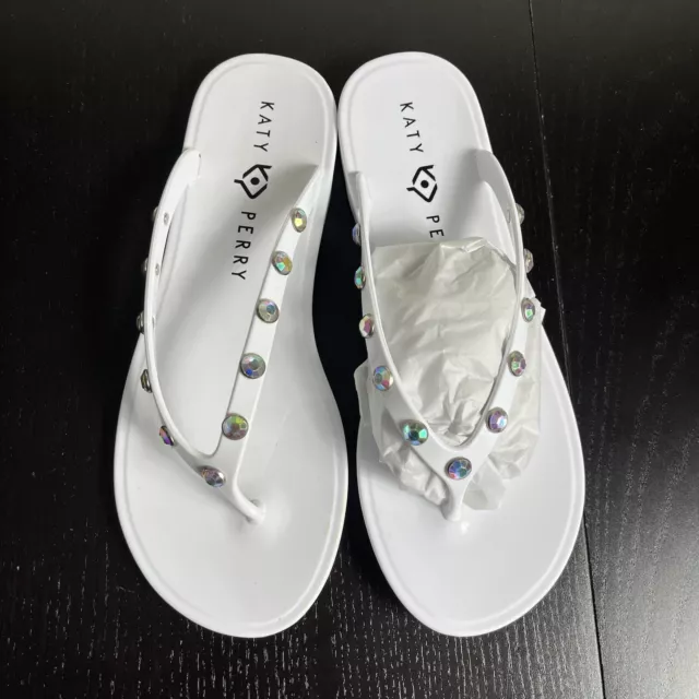 KATY PERRY Womens Size 7M/37 The Geli Gem Thong Sandals Jelly Flip Flops White