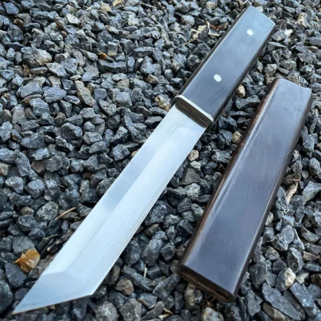 10.2" Samurai Tanto Style Fixed Blade Hunting Camping Kitchen Knife w/ Wood