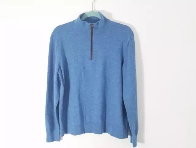 MEN'S UNTUCKIT 100% Merino Wool Blue Pullover Quarter Zip Sweater L $25 ...