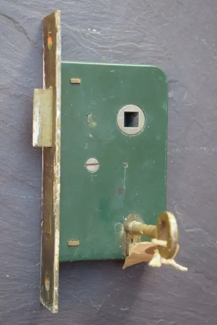Old Reclaimed Yale Door Lock Locking cw Key vintage door lock catch latch knob