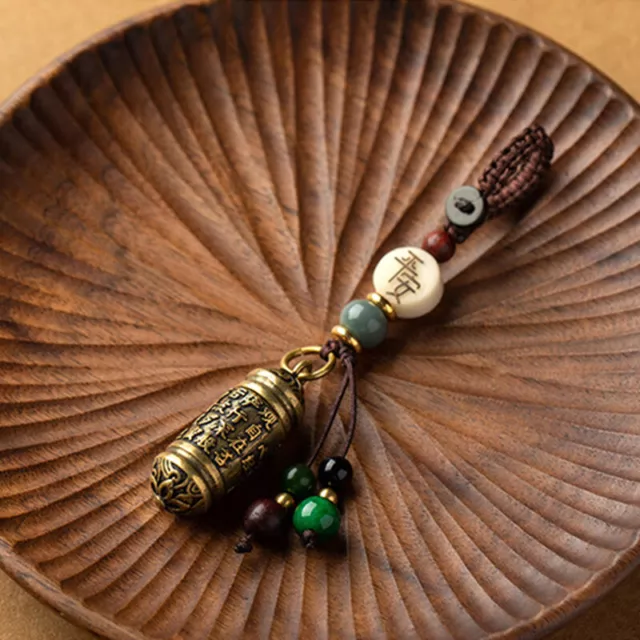 Brass Six Words Mantra Buddhist Car Keychain Pendant Handmade DIY Keyrings G- Bf