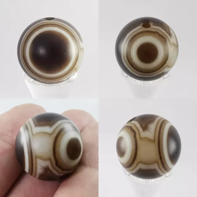 Amazing Double Eyes Banded Afghan Sulemani Hakik Bead Very Old Agate Stone #488