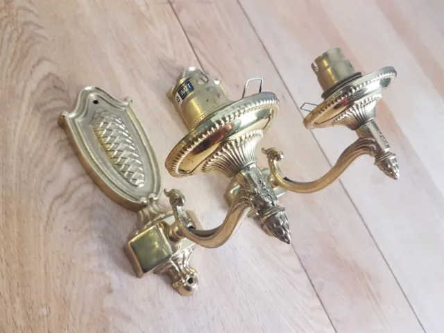 Antique Wall Sconce Brass Electric Pair Vintage Lamp Light Fixture