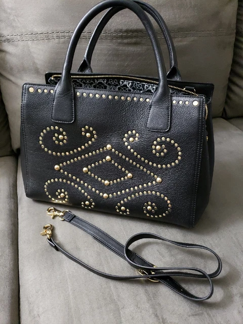 Emma Fox Leather Satchel Black/Gold