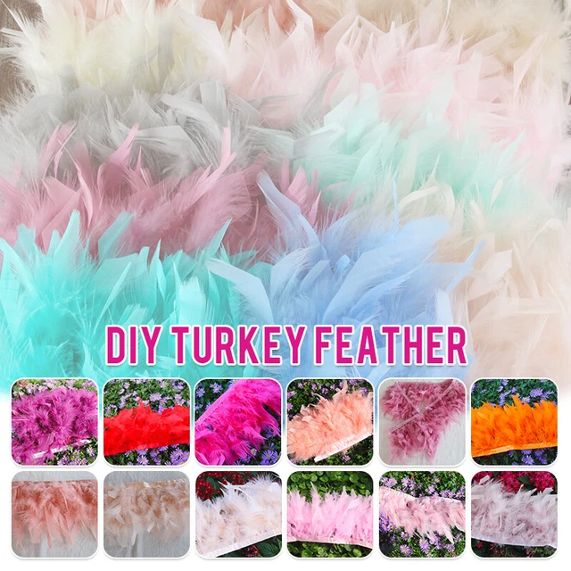 1m Hágalo usted mismo Recortes de Pluma de Pavo Franja Cinta de Coser Hecho a Mano Material de Disfraz