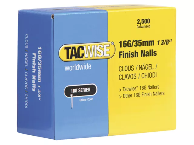 Tacwise 16 Calibre Clavos de Acabado Recto 25mm (Paquete 2500) TAC0666
