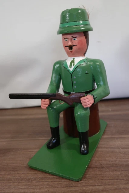 Räuchermann "Jäger Waidmann" Orig Erzgebirge Handarbeit 1930 Sitzend Baumstumpf