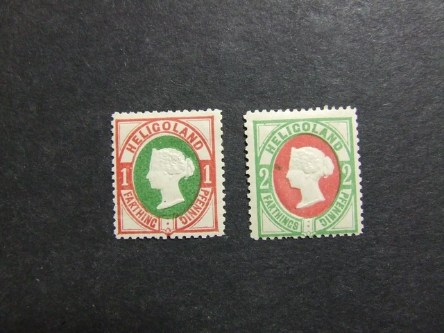2 x Briefmarke Altdeutschland, Helgoland 1 + 2 Pfennig