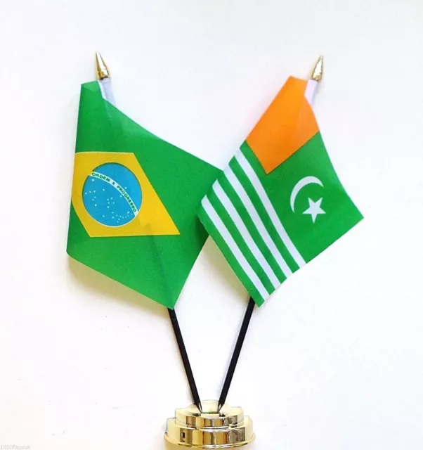 Brazil & Pakistan Azad Jammu and Kashmir Double Friendship Table Flag Set