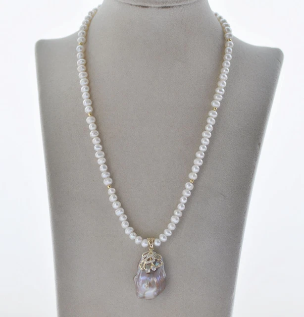 20" 32mm Lavender Baroque Keshi Pearl Pendant White Pearl Necklace
