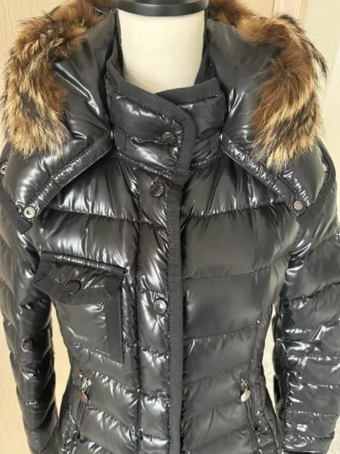 $2,550 Moncler Armoise Black Shiny Quilted Down Coat Jacket Fur Hood SZ 4 XL 3