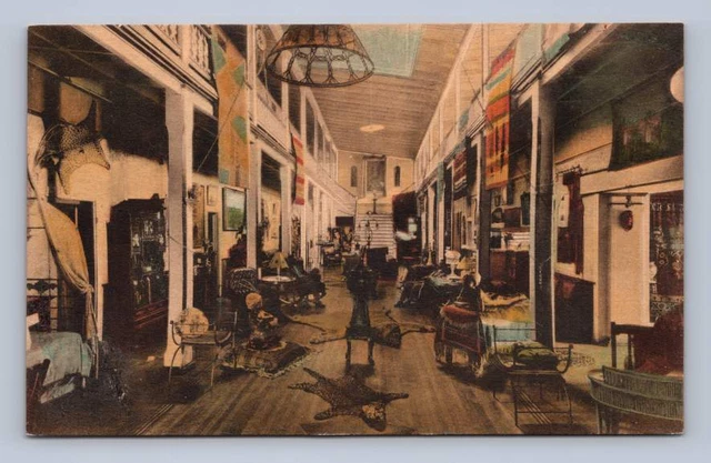Hotel Amador Lobby LAS CRUCES New Mexico Antique Hand Colored Albertype ~1930s
