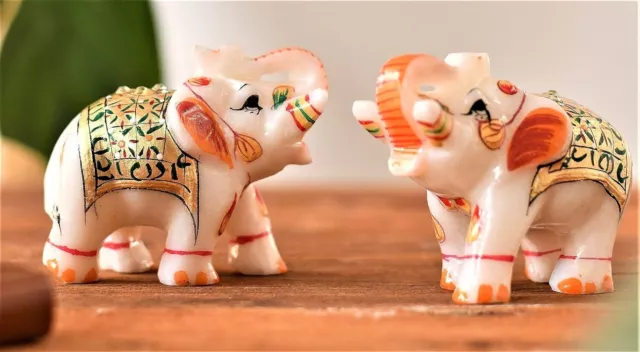 Home Decor Marble Meena Elephant Pair for Home Decor