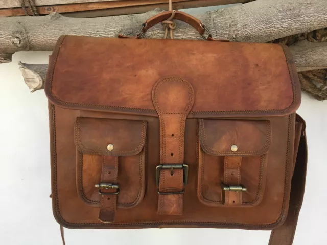 Hombre Genuino Vintage Cuero 18" Bandolera Portátil Maletín Satchel Marrón Bolsa