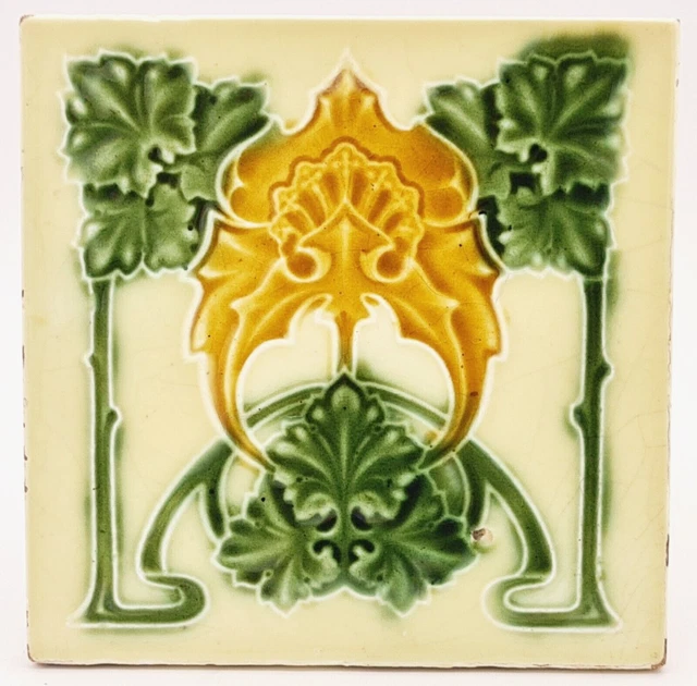 Antique Fireplace Tile Moulded Majolica Rhodes Tile Co C1906