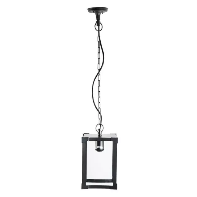 Hanging Lamp Black Metal & Glass Square Pendant Light IP44 Rated