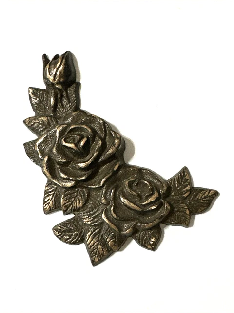 Brass ROSES Casket Ornament Headstone Coffin Decoration 4 1/2" Unused