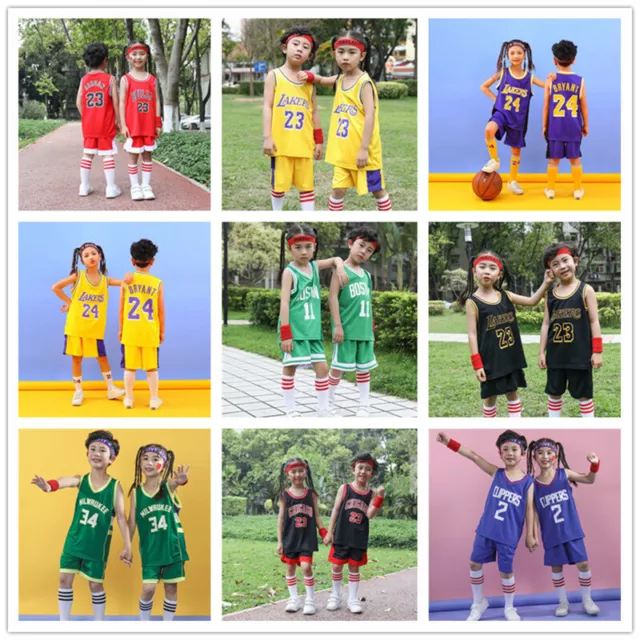 Kids Basketball Training Suit Boys Girls Sports Kits Vest Shirt + Shorts Sets UK