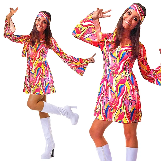 Womens Ladies Hippie Hippy Fancy Dress Costume Outfit 60s 70s