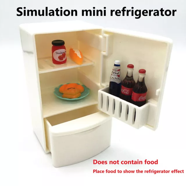Dollhouse Miniature Kitchen White Wooden Fridge Refrigerator Freezer Kids -EL