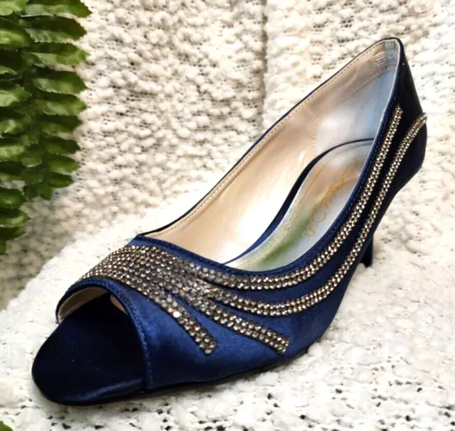 Caparros Womens Oz Peep Toe Classic Pumps, Blue Satin w/Silver Rhinestones 5.5M