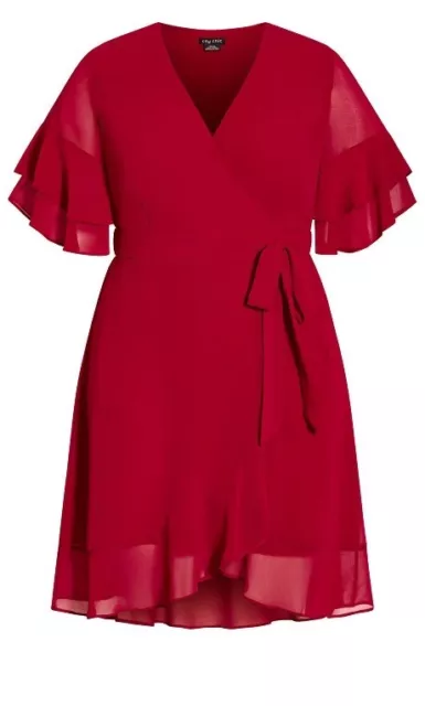 NWT City Chic  Flutter Frill Red Faux Wrap Dress Size 18