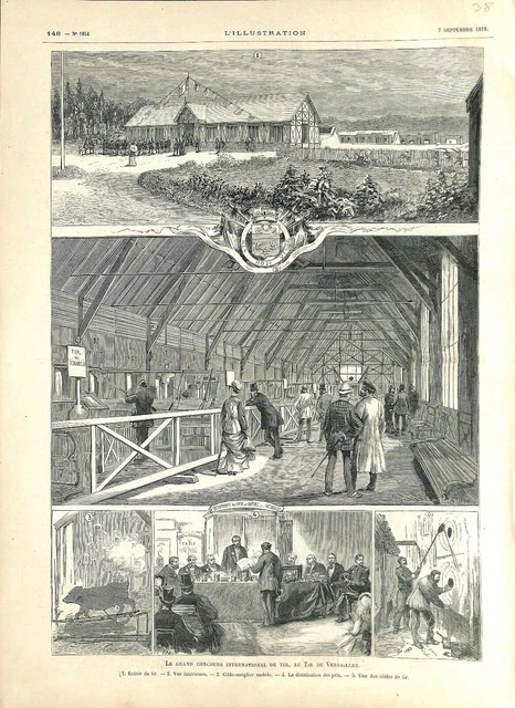 Grand concours de tir à Versailles cible sanglier mobile coupe GRAVURE 1878