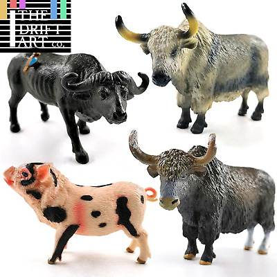 1pc Buffalo Yak Pietrain Pig Cow Bull Ox Animal Miniature Art Toy Figure Doll