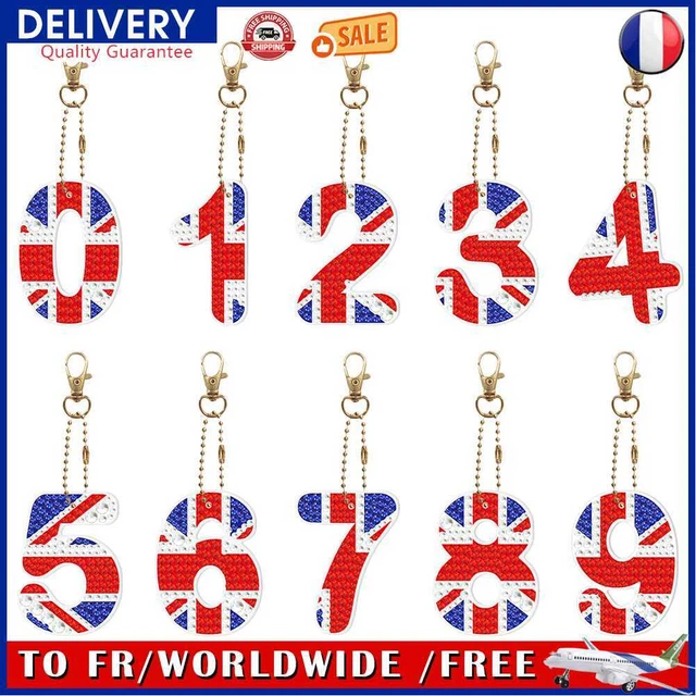 10pcs 0-9 Crystal Diamond Painting Keychain DIY Key Ring Pendant Accessories
