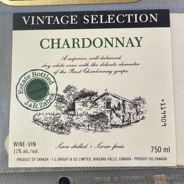 Vintage Brights Winery Vintage Chardonnay White Wine UNUSED Paper Label Q115