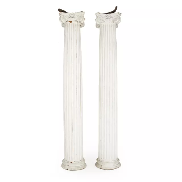 Full-Length Pair of Painted Wood Columns with Ionic Capitals, 19th Century