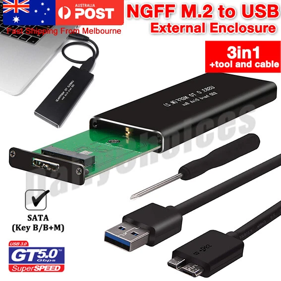 Aluminium M.2 NGFF SSD SATA TO USB 3.0 External Enclosure Storage Case Adapter