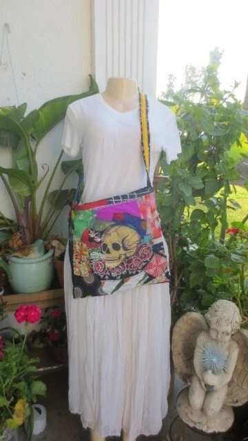 New Bohemian Handmade Fabric Frida Kahlo Crossbody Bag by Vintage Mermaid.