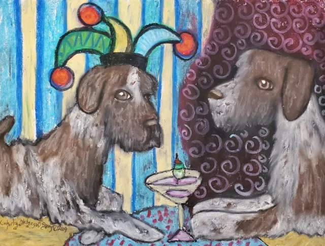 GERMAN WIREHAIRED POINTER Martini Dog Art Print 13 x 19 Signed by Artist KSams